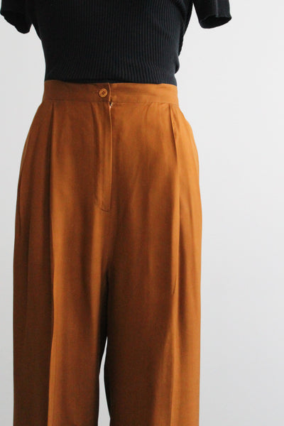 tobacco silk trousers