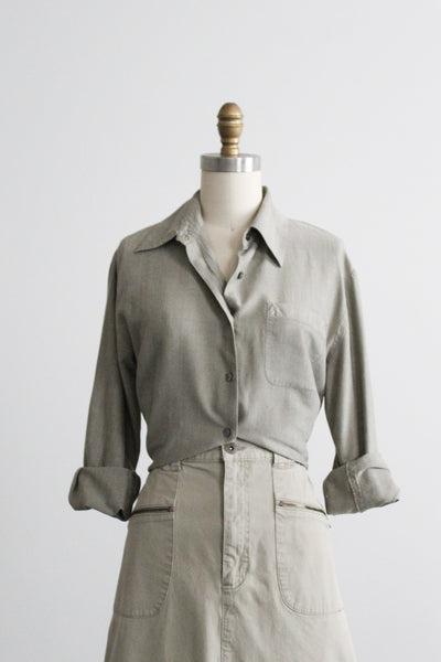 sage leaf silk button up