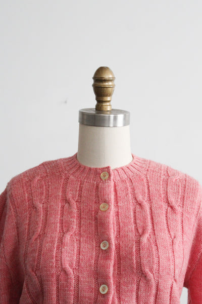 rose quartz wool cable knit cardigan (s)