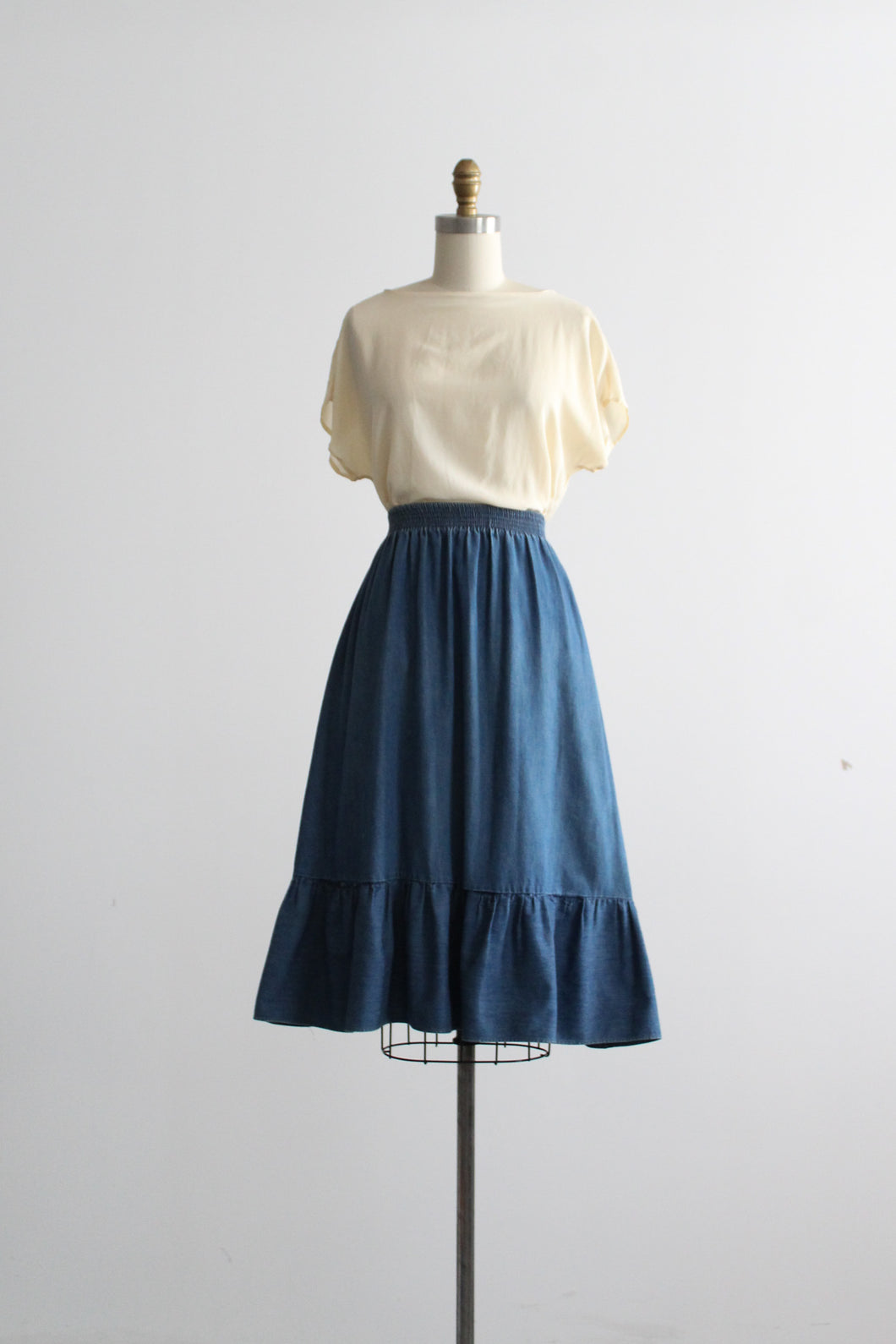 laurel lake denim midi skirt