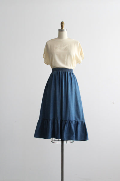 laurel lake denim midi skirt