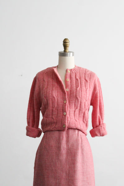 rose quartz wool cable knit cardigan (s)