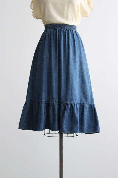 laurel lake denim midi skirt