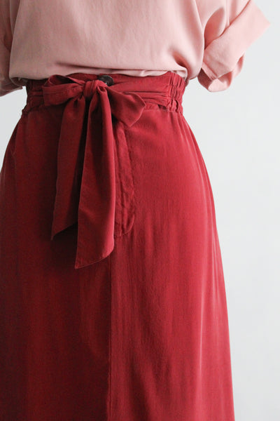 poppy red silk skirt (m/l)