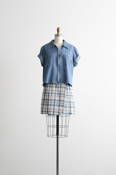 plaid linen wrap skirt