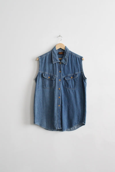sleeveless denim button up (m/l)