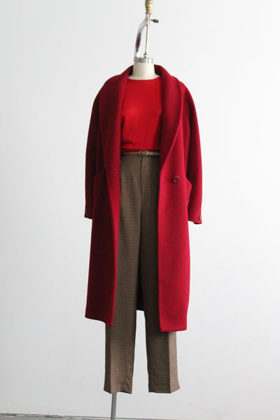 cranberry wool trench