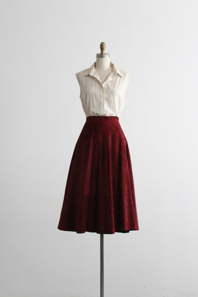oxblood suede midi skirt
