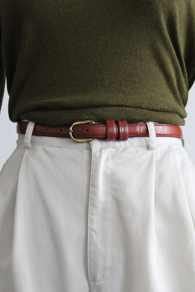 skinny oxblood leather belt