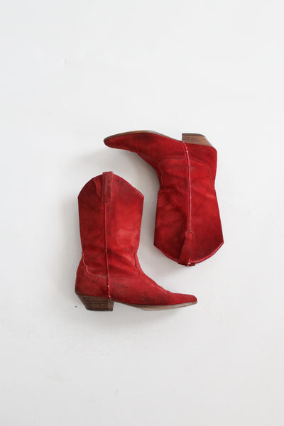 tomato suede cowboy boots (size 8)