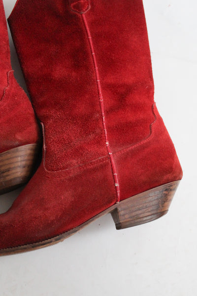 tomato suede cowboy boots (size 8)
