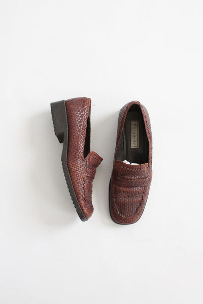 basketweave leather slip ons (9 1/2)