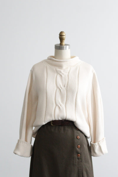 parchment roll neck cotton pullover
