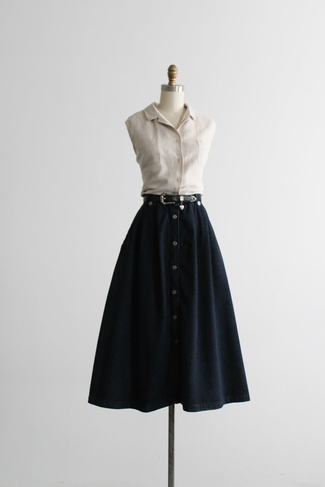 laurel lake denim midi skirt