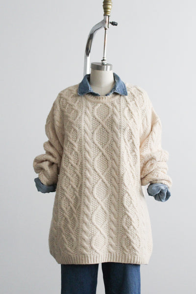 eggshell wool fisherman sweater