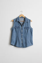 sleeveless denim button up