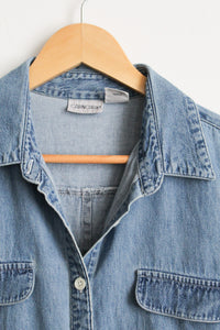 sleeveless denim button up