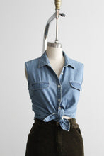 sleeveless denim button up