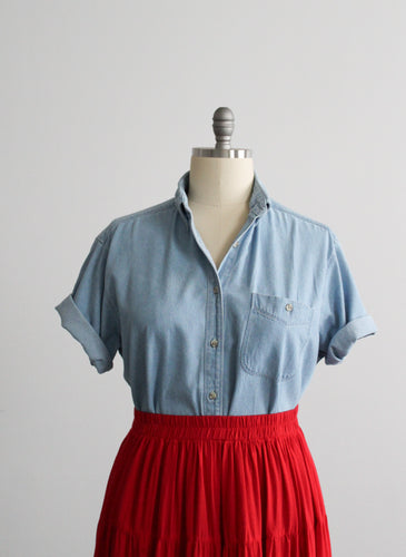 sunfaded denim button up