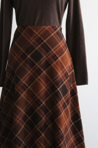 harvest moon plaid midi skirt