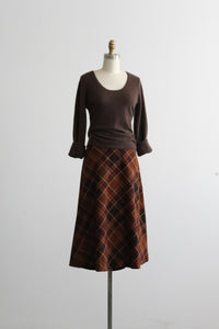 harvest moon plaid midi skirt