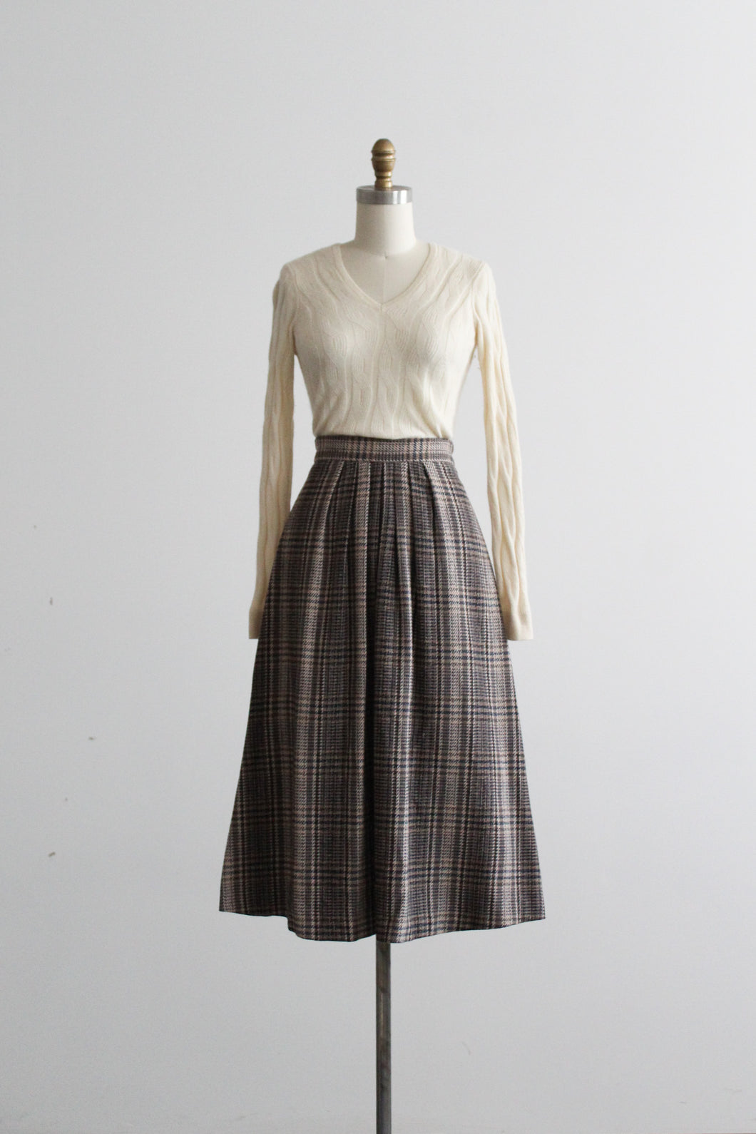honor roll plaid wool midi skirt