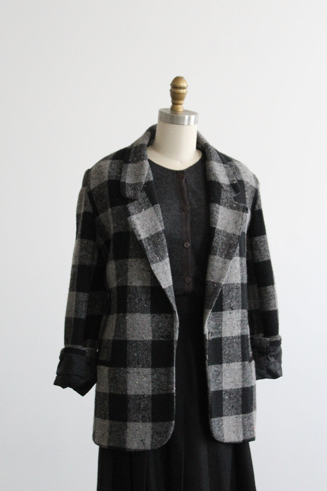 ex libris plaid wool blazer