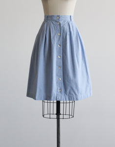 chambray button-front skirt