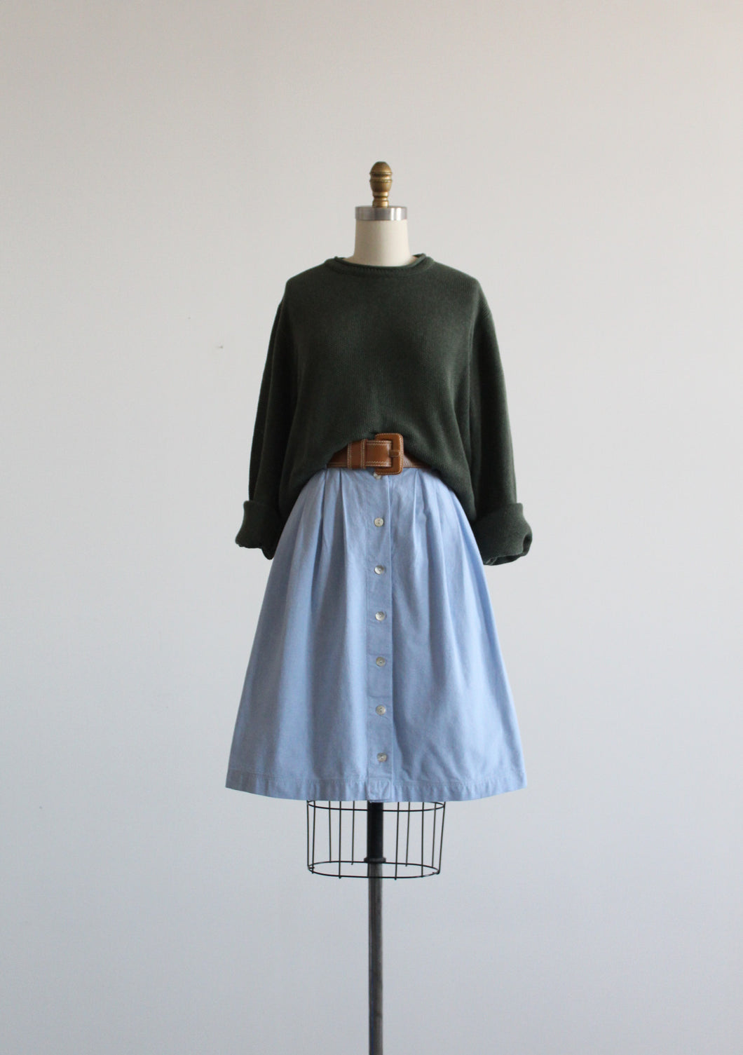 chambray button-front skirt