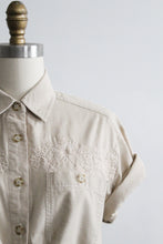 embroidered sand button up (s)