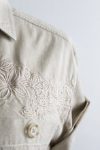 embroidered sand button up (s)