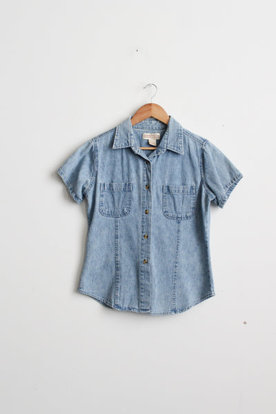 sunfaded short sleeve denim work shirt