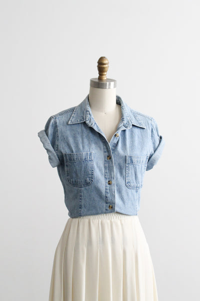 sunfaded short sleeve denim work shirt