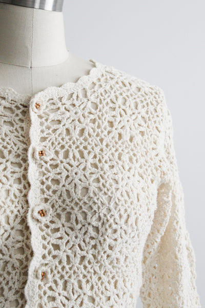 bone white crochet button up