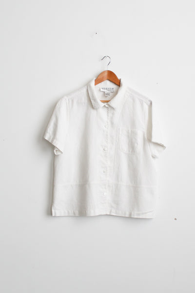 salt white boxy linen button up