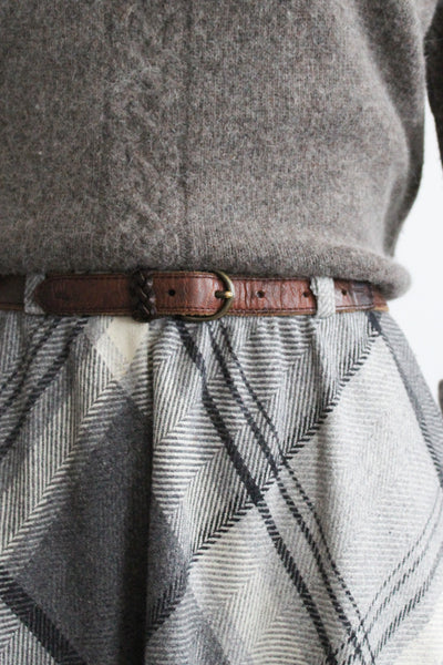 skinny walnut leather belt
