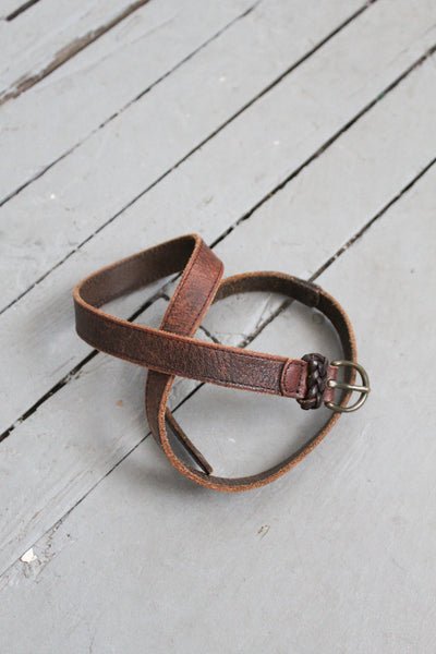 skinny walnut leather belt