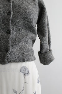 heathered gray cardigan