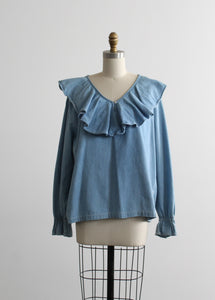 avalon ruffle denim blouse