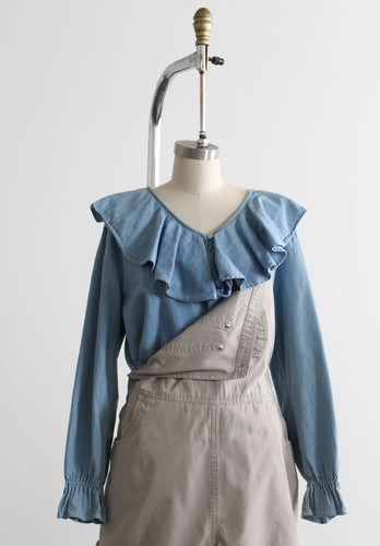 avalon ruffle denim blouse