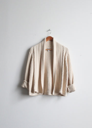 open drape cable knit cotton sweater