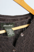 espresso cable knit button up