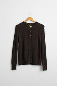 espresso cable knit button up
