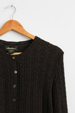 espresso cable knit button up