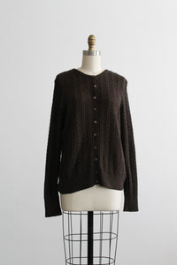 espresso cable knit button up