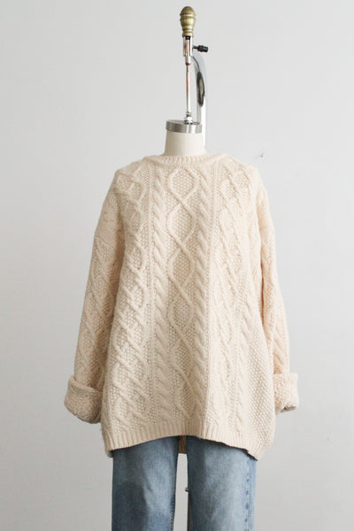 eggshell wool fisherman sweater (xl)