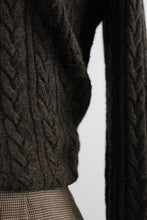 espresso cable knit button up