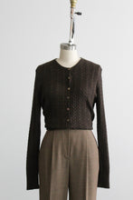 espresso cable knit button up