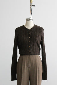espresso cable knit button up