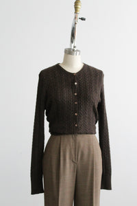 espresso cable knit button up